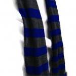 Royal Blue And Charcoal Gray Stripe Scarf, Hacci..