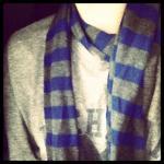 Royal Blue And Charcoal Gray Stripe Scarf, Hacci..